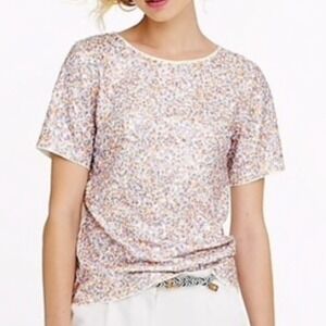 J.Crew Confetti Sequin Fun Multicolor Iridescent Short Sleeve T-Shirt White XS